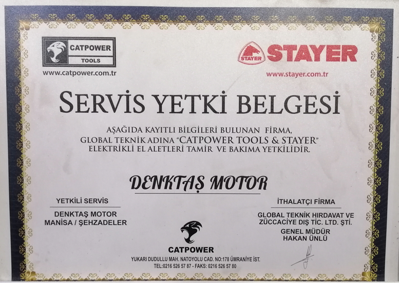 CATPOWER TOOLS & STAYER SERVİS YETKİ BELGESİ